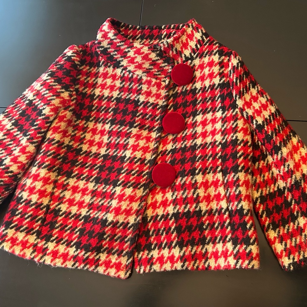 Crop Jacket Red Plaid Coat M Clueless‎ Preppy Lined velvety buttons Miss Me